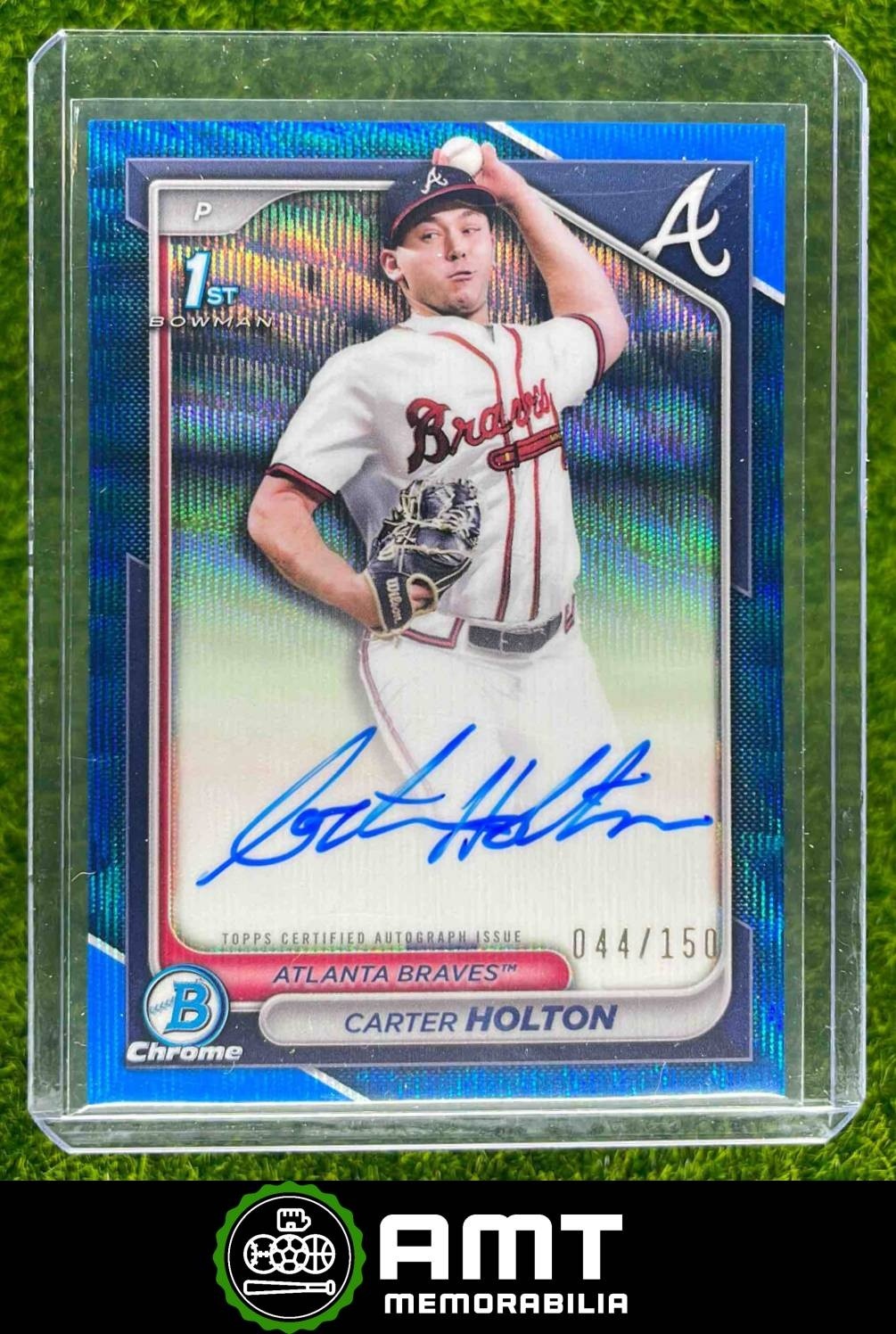 Carter Holton Chrome Prospect Auto 44/150 2024 Bowman Blue Wave Braves #CPA-CH