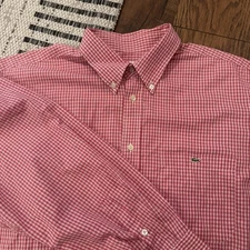 Vintage Lacoste Button Down Shirt Mens 43 Red Long Sleeve Made in France 90s 80s