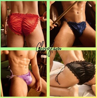 Splendide mutandine Sissy sexy effetto seta uomo cd tv drag tanga raso nero lucido