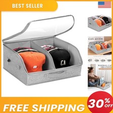 Hat Organizer Storage Box 16.5 Inch 24 Hat Capacity 2 Compartment Zipper Gray