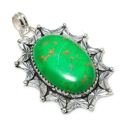 Green Copper Turquoise Gemstones Handmade 925 Sterling Silver Pendant Jewelry