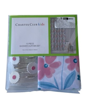 Charter Club Kids 13 Piece Floral Shower Curtain Hook Set Pink Blue 72''X72'' NIB