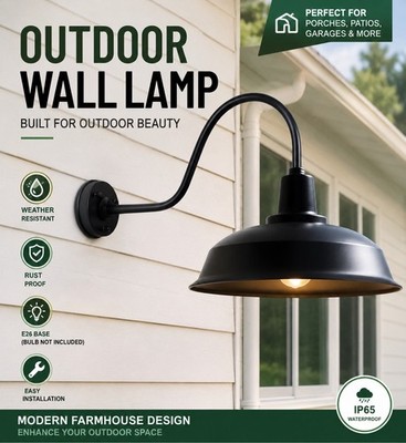 Modern Farmhouse Black Outdoor Wall Lamp Hardwired IP65 Rust Proof