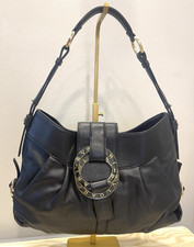 BVLGARI Women's Black Shoulder Bag Gold Hardware Logo Buckle Zip Detachable