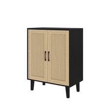 Wooden Storage Cabinet with Rattan Decorating Buffet Sideboard Accent Cabinet
