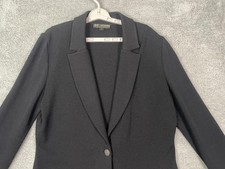 St. John Blazer Jacket Womens 12 Black Wool Knit Single Breasted USA Basics