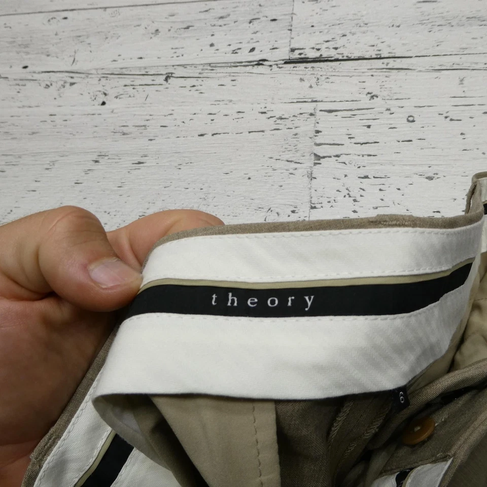 Pantalones de vestir Theory para mujer 6 beige caqui mezcla de lana elásticos corte bota hechos en EE. UU. Foto 2 de 4