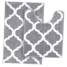 Bathroom Rugs Set 2 Piece, Microfiber Bath Shower Mat and U-Shaped Toilet