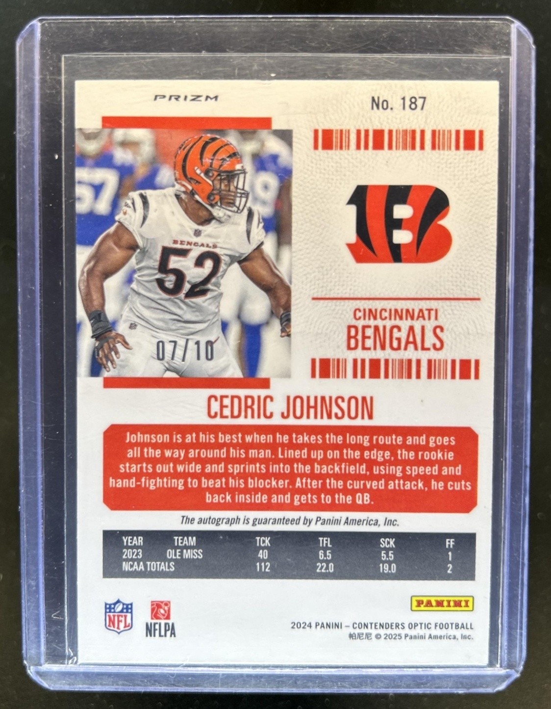 2024 Contenders Optic Cedric Johnson Rookie Ticket Auto RC Gold Prizm #/10 view 2
