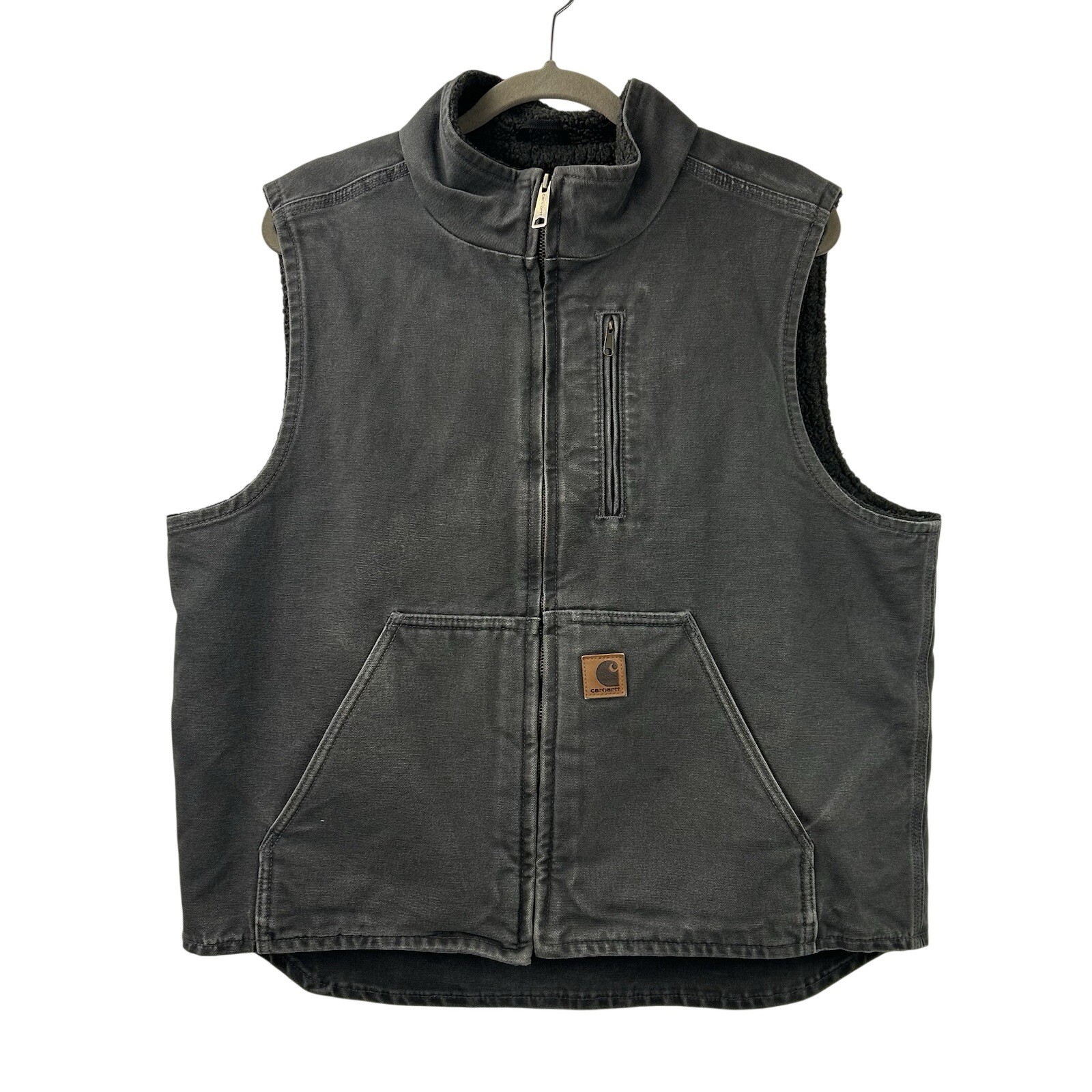 Carhartt Vest Mens Large V33 GVL Sandstone Sherpa Lined Canvas Workwear Gravel