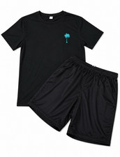 Boys 2pc Outfit Set 11-12Y Black Mesh Tee Shorts Breathable Polyester