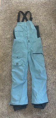 Men's Quicksilver Bib Pants Snowboard Ski Sz Small DryFlight Aqua Blue