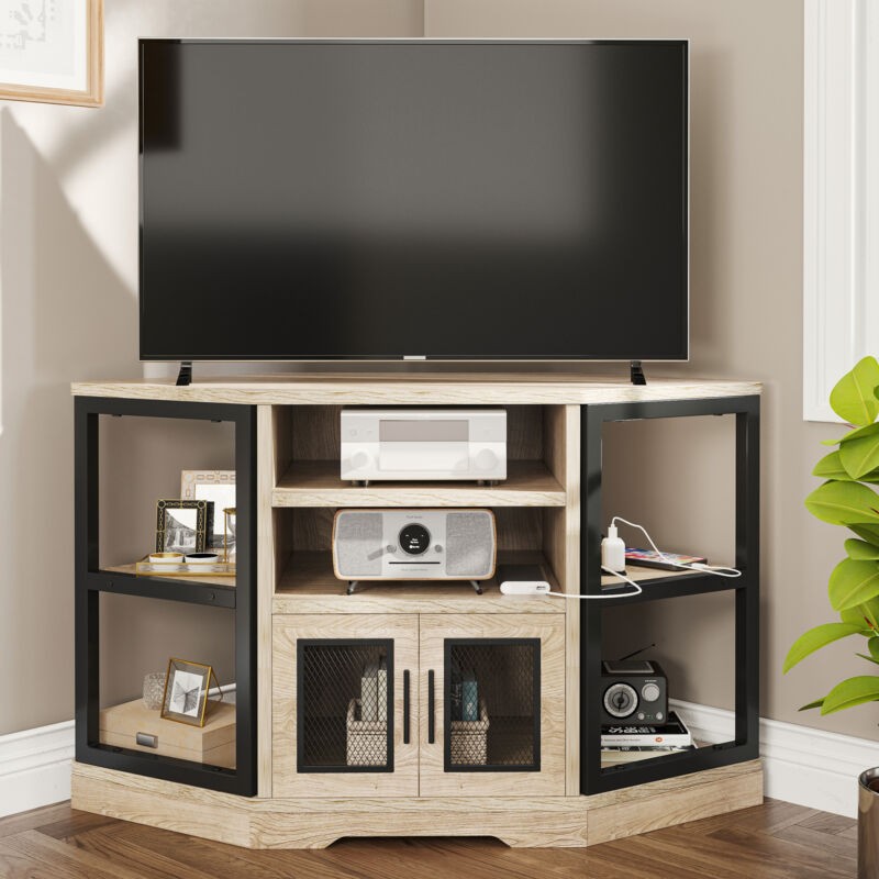 With Power Outlets Tv Console Entertainment Center