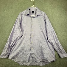 David Donahue Mens Purple Plaid Dress Shirt 18 34 35 100 Cotton Button Up