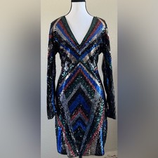 Express Sequin Bodycon Dress Long Sleeve NYE | Size L