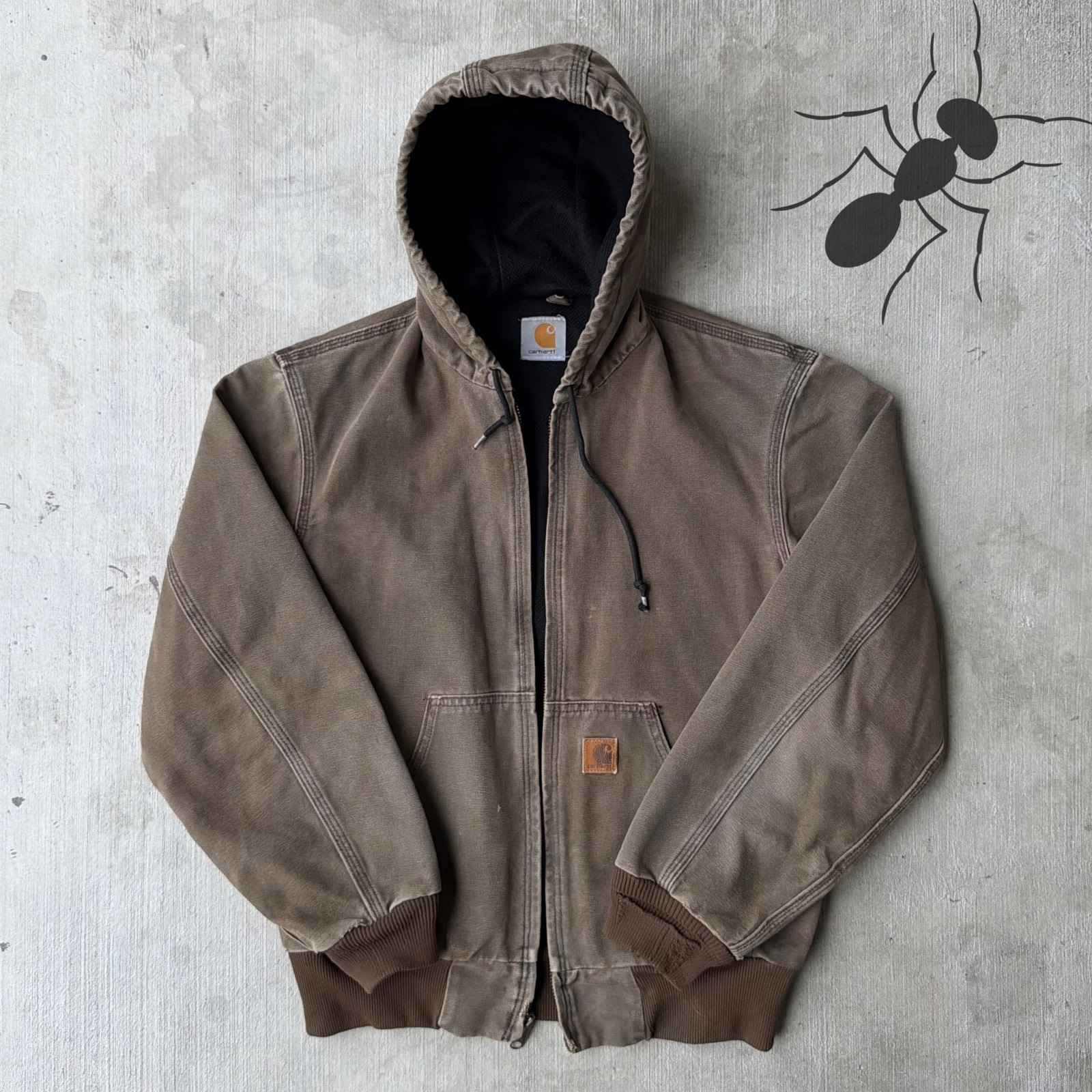 Carhartt brown hooded work wear jacket Small