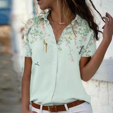 Ladies Summer Button Up Floral Shirt Casual Blouse Short Sleeve Tops Tee 6-24 UK