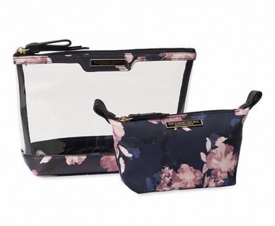 Victoria Secret AM/PM Beauty Bag Duo Flower Cosmetic Case Set