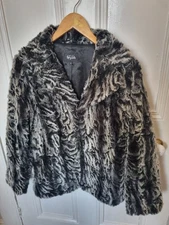 M&S Per Una Speziale Grey Faux Fur Jacket Coat In Size 16