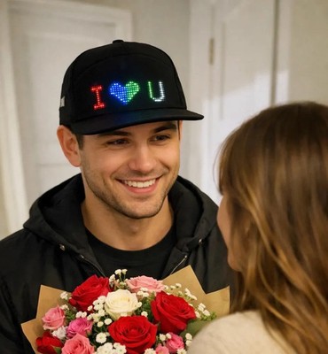 LED hat. Programmable, customizable LED gift cap. LED Display, Rechargeable cap.