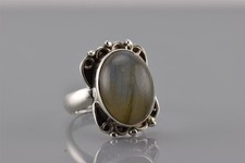 Sterling Silver 21mm Oval Polished Labradorite Statement Band Ring 925 Sz: 6