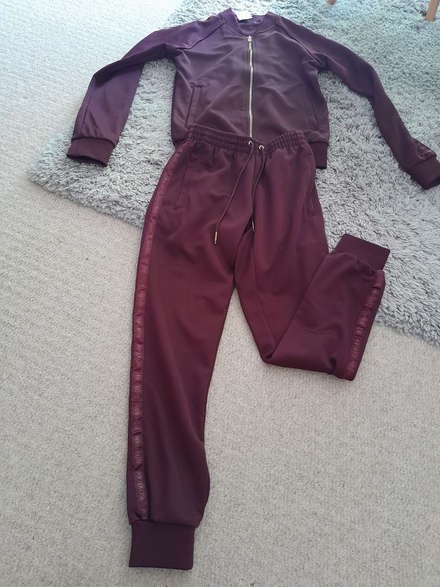 BOXRAW Burgundy Tracksuit Size S Zip Up Top Cuffed Trouser Track