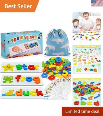 Alphabet Learning Toy Set: 28 Flash Cards & 52 Wooden Letters for Kids Ages 2-5