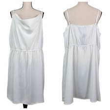 Nasty Gal Satin Your Dreams Camisole Cowl Neck Mini Dress in White Plus Size 20