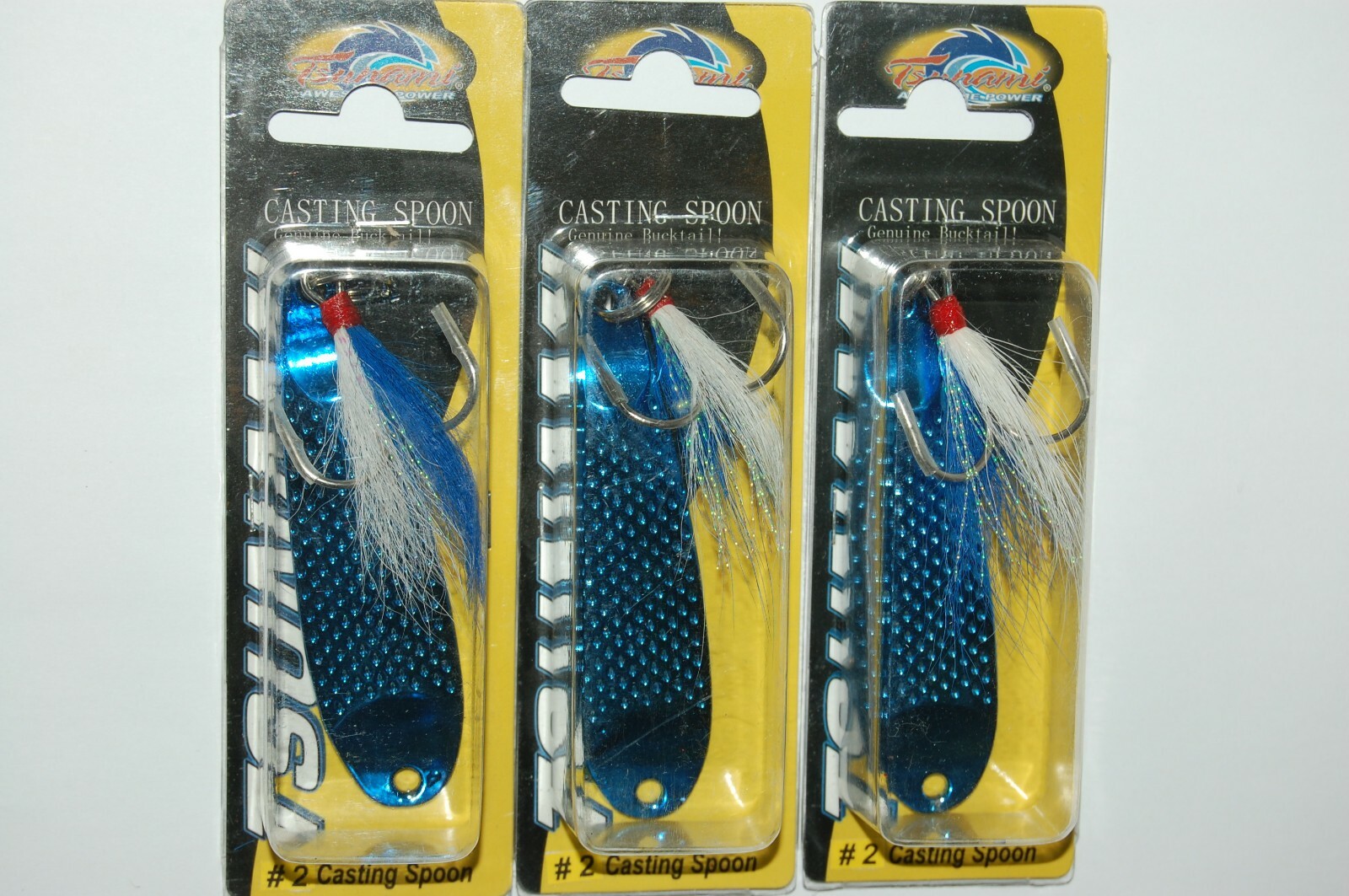 3 lures tsunami casting spoon 2oz jigging hand tied bucktail surf jetty sea blue