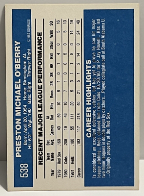 1982 Donruss Mike O'Berry Cincinnati Reds 538 | eBay