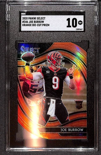 Joe Burrow 2020 Panini Select Orange Prizm Die Cut #346 SGC 10