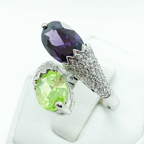 R5098 Women Fashion Jewelry White Yellow Gold Plated Amethyst CZ Cocktail Ring - Picture 5 of 8
