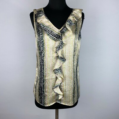 The Limited Tank Top Womens S Snakeskin Like Animal Print V-Neck Ruffle Accents