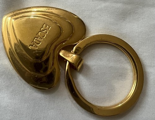 ESCADA Vintage Heart Key Purse Charm Gold Logo - Picture 6 of 6