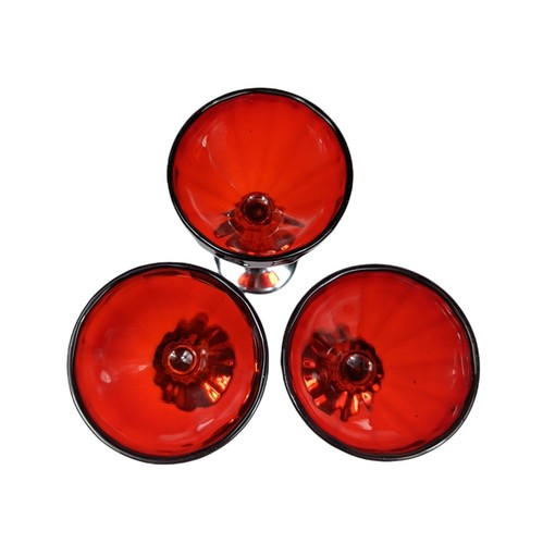 Vintage Ruby Glass Silver Metal Stemmed Wine Glasses Christmas Holidays Chrome 3 - Picture 5 of 10