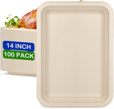Heavy Duty 14" Disposable Paper Plates, 100 Pack - Eco-Friendly Sturdy