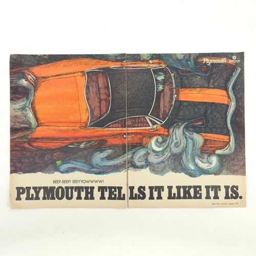 Vintage Plymouth Road Runner Werbedruck Anzeige 2-seitig Mopar Promo Art Garage Deco