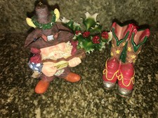 Set of 2 Resin Country Cowboy Boots  Bango Playing Cowboy Christmas Ornaments