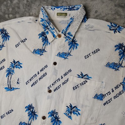 VTG St Kitts Nevis Shirt Mens 3XL White Floral Coastal 100% Bamboo Organic