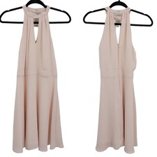 Express Pastel Pink Polka Dot Choker Tea Length Fit & Flare Keyhole Cutout Sz S