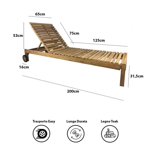 Tempo Style -Lettino Prendisole con Schienale Regolabile in Legno Teak Elafonisi - Bild 12 von 18