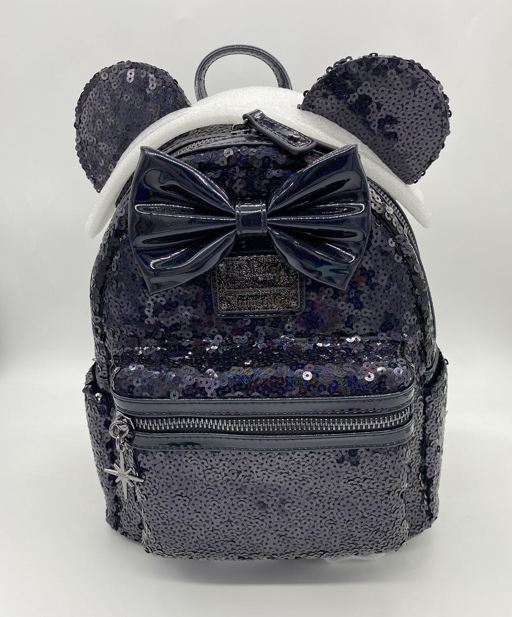 disney holographic sequin minnie mini backpack LOUNGEFLY x LASR x DISNEY Minnie Mouse Holographic Sequin Backpack