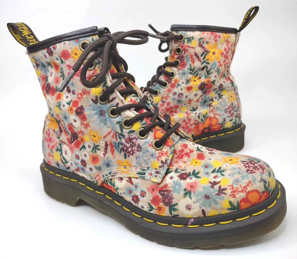 Dr. Martens 1460 Wanderlust Canvas Floral Boots in Taupe Women s