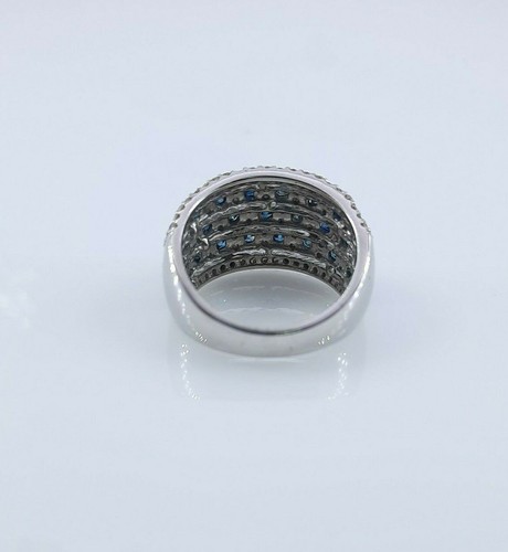 Solid 10k White Gold White Blue Round Natural Diamond Cocktail Band Ring 2.20 ct - Picture 5 of 12