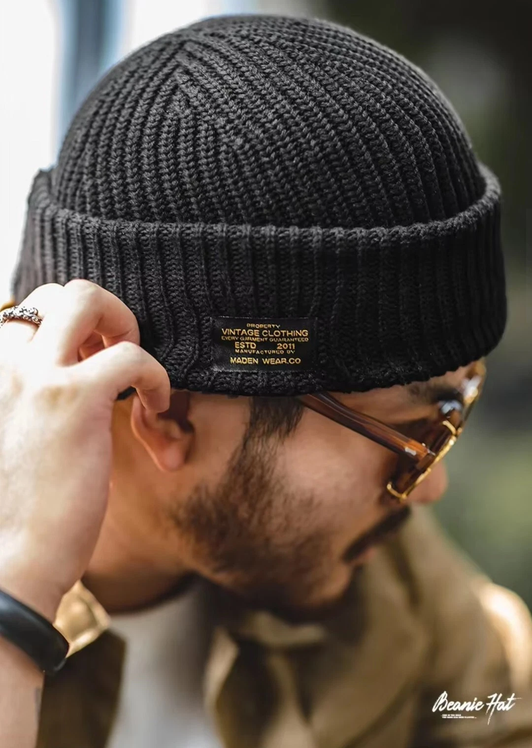 Black Vintage Winter Balaclava Beanie Knitted Whool Hat Men Women