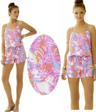 Lilly Pulitzer Deanna Shorely Blue Feeling Tanked Print Tank Short Romper