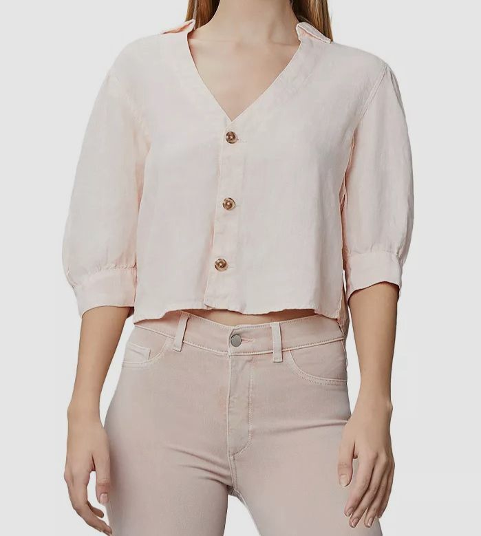 $149 DL 1961 Women's Pink Candice Linen Elbow Sleeve Blouse Top