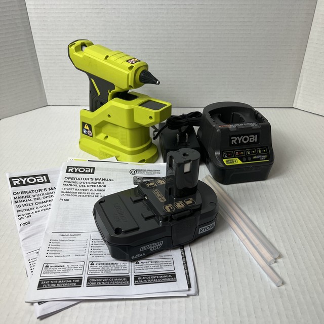 RYOBI P306 18V CORDLESS COMPACT GLUE GUN SET W STICKS 4.0AH BATTERY BAG