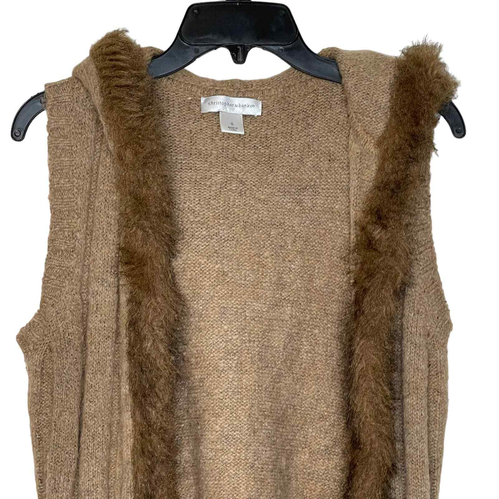 Christopher & Banks Open Hooded Brown Vest Fux Fu… - image 2