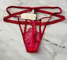 For Love & Lemons Victoria's Secret Thong Panty Nwt Cordelia Strappy Mesh Red XL